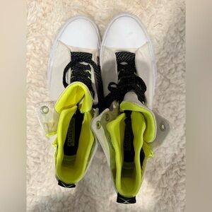 Converse White and Neon Green High Tops